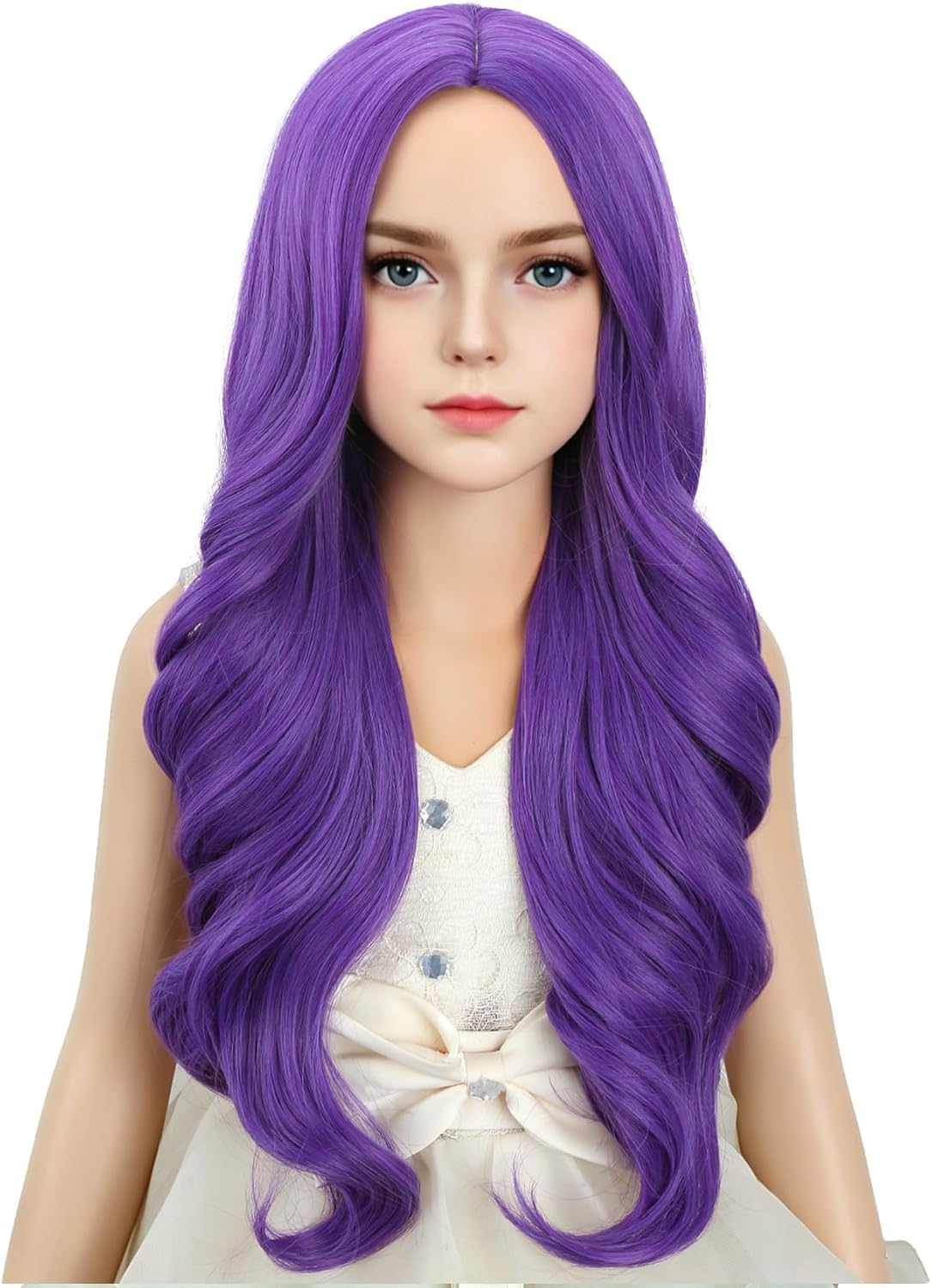 DUDUWIG long black wavy curly middle part wig for kids with wig cap - view 26