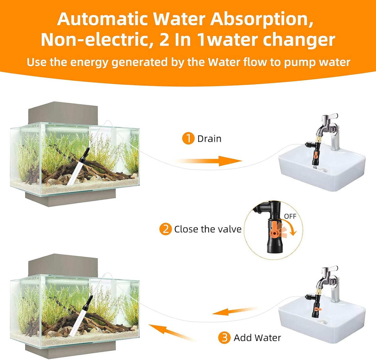 Gravel Vacuum for Aquarium Water Changer Fish Tank Cleaning Tools - 50ft - image 2