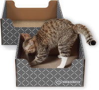 Hide & Scratch Cardboard Cat Scratcher Box & Bed Dark Grey Diamond Pad – Essentials for Cats - Dark Grey