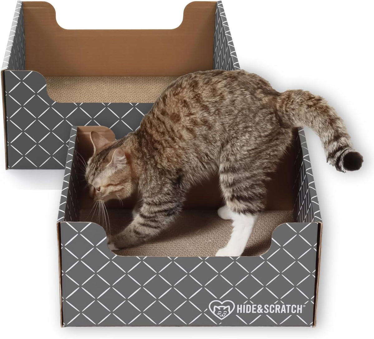 Hide & Scratch Cardboard Cat Scratcher Box & Bed Dark Grey Diamond Pad – Essentials for Cats - Dark Grey