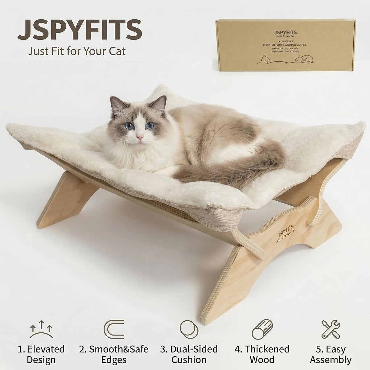 JSPYFITS Cat Cage Hammock with Ball - Pristine White - image 3
