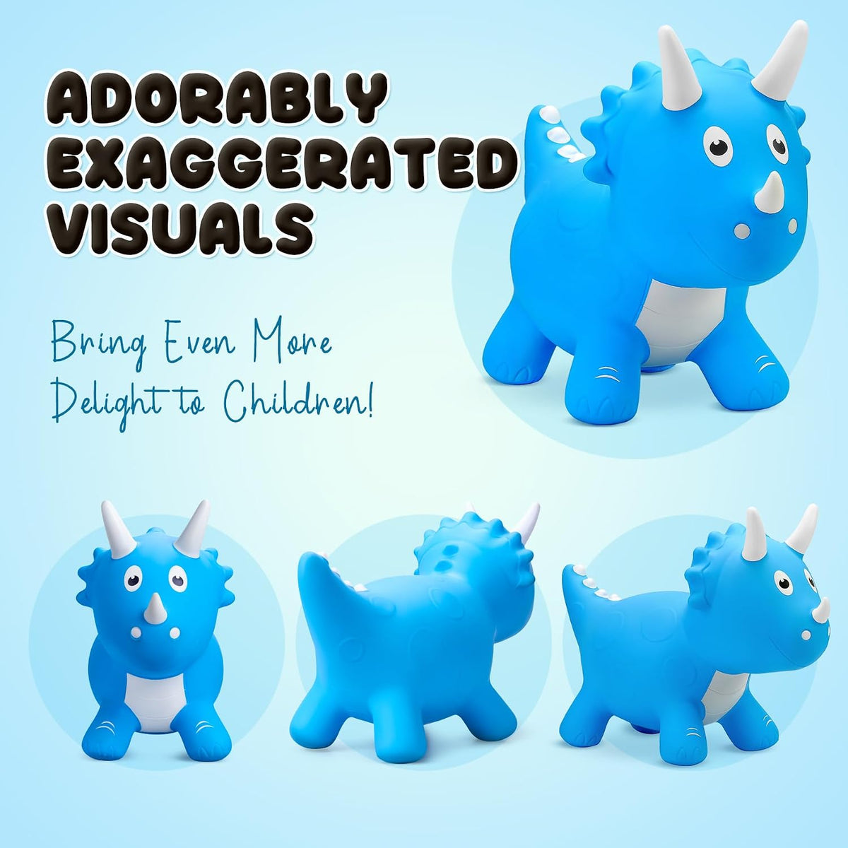 VangeBow Bouncy Horse Animal Hopper Toy for Toddlers 1-5 – Fun for Kids & Family - Blue Little Triceratop - image 2