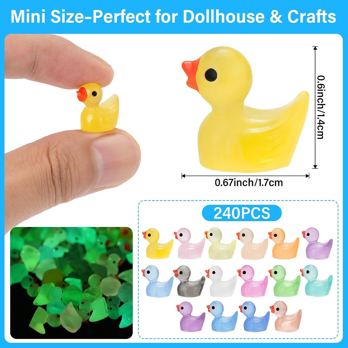 240Pcs Mini Resin Ducks, Luminous Tiny Duck Figurines Bulk - image 2