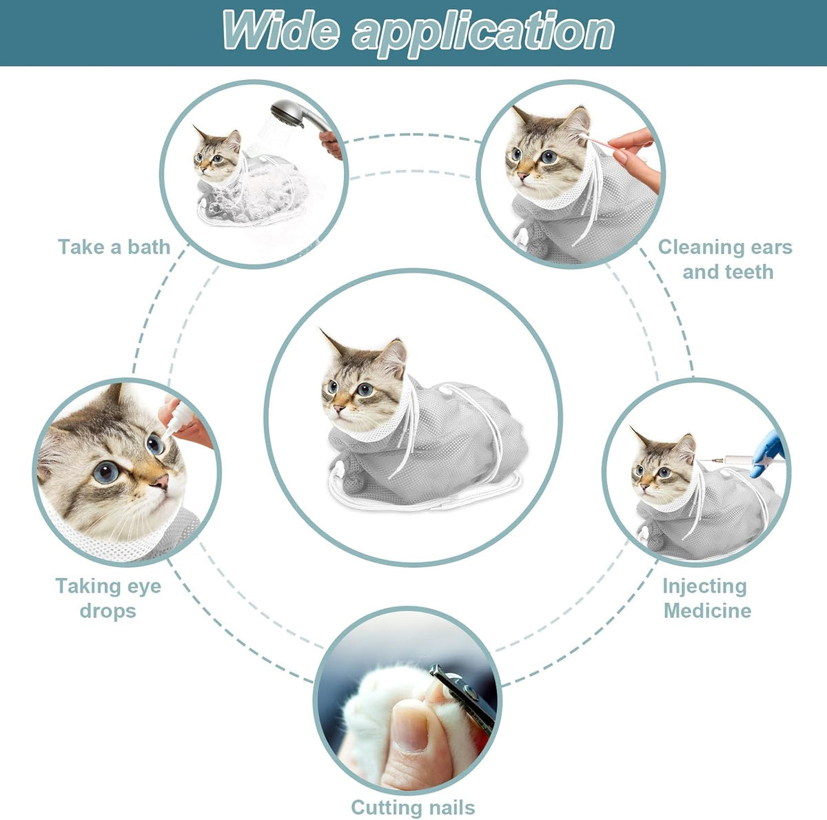 Cat Bathing Bag Anti Scratch Grooming Shower Washing Bag for Nail - White-Gray - image 4