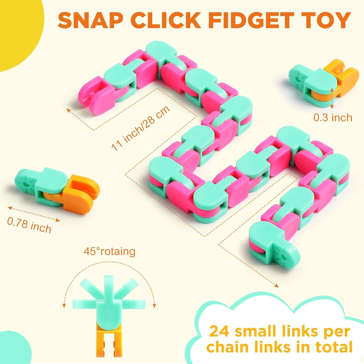 Sotiff wacky tracks fidget toys, 60 pack of clicking snap link chains in assorted colors - view 10