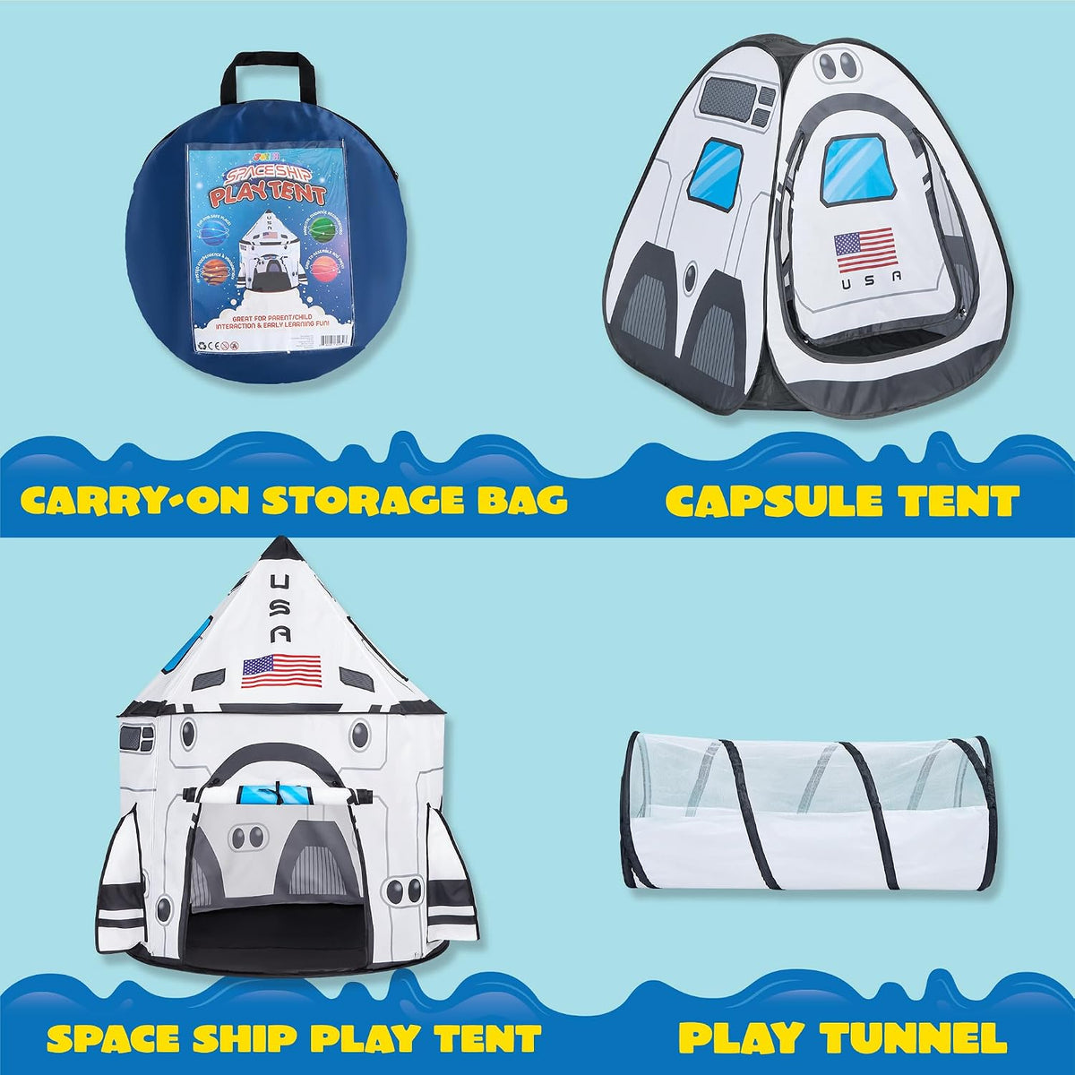 JOYIN White Rocket Ship Pop up Play Tent with Tunnel and Playhouse - image 2