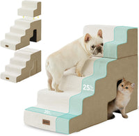 Dog Ramp for Large Dogs with Tunnel, 24" H 5 Steps for High Bed – Essentials for Dogs - 6-Steps Angled / Beige Fleece