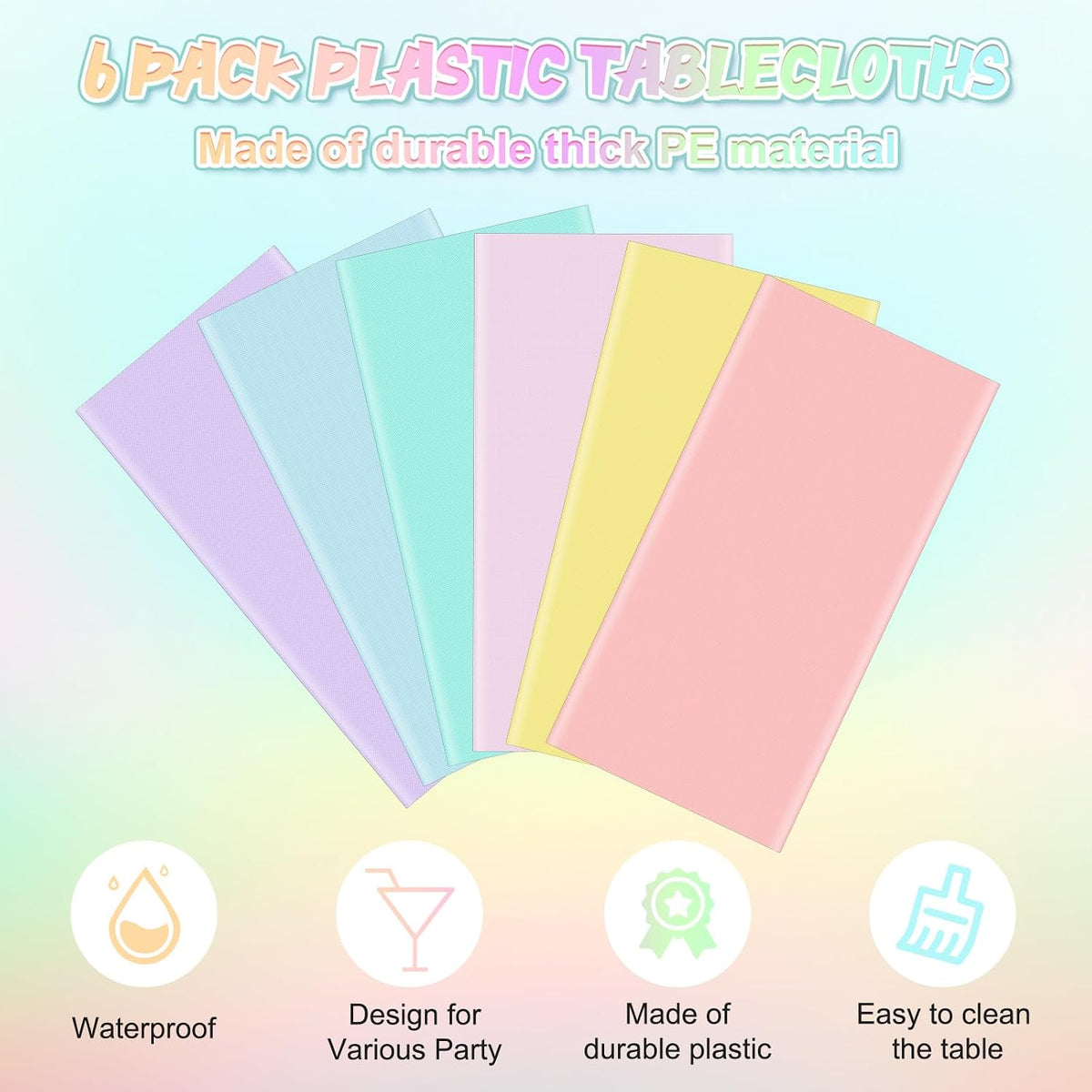 4Pcs Pastel Tablecloths, Mix Color Plastic Tablecloth Disposable Rectangle Table Covers for Baby - Pastel Round / 6pcs - image 3