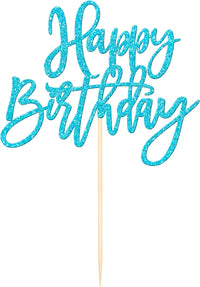 ZHUOWEISM 1 PCS Gold Happy Birthday & Anniversary Cake Topper – Fun for Kids & Family - Light Blue - image 3
