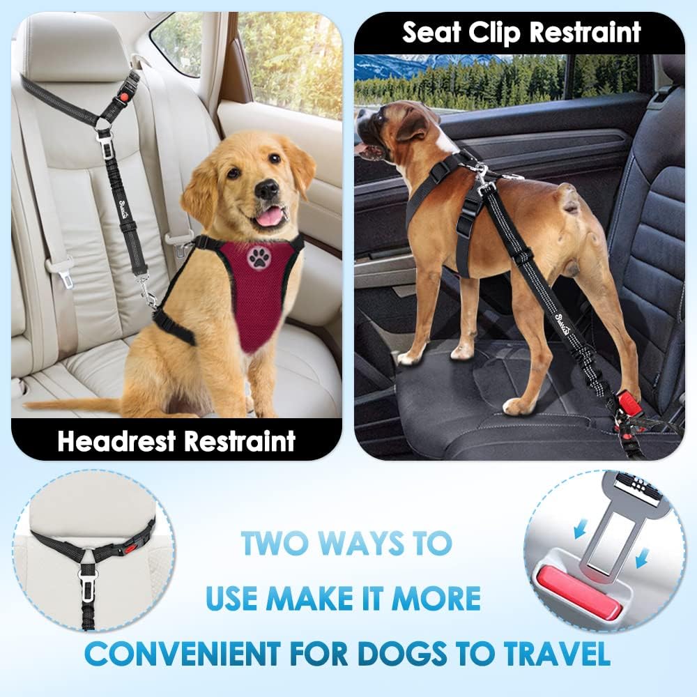 SlowTon Dog Seat Belt for Car - A.Black / Medium/Large (Headrest + Clip) - image 2