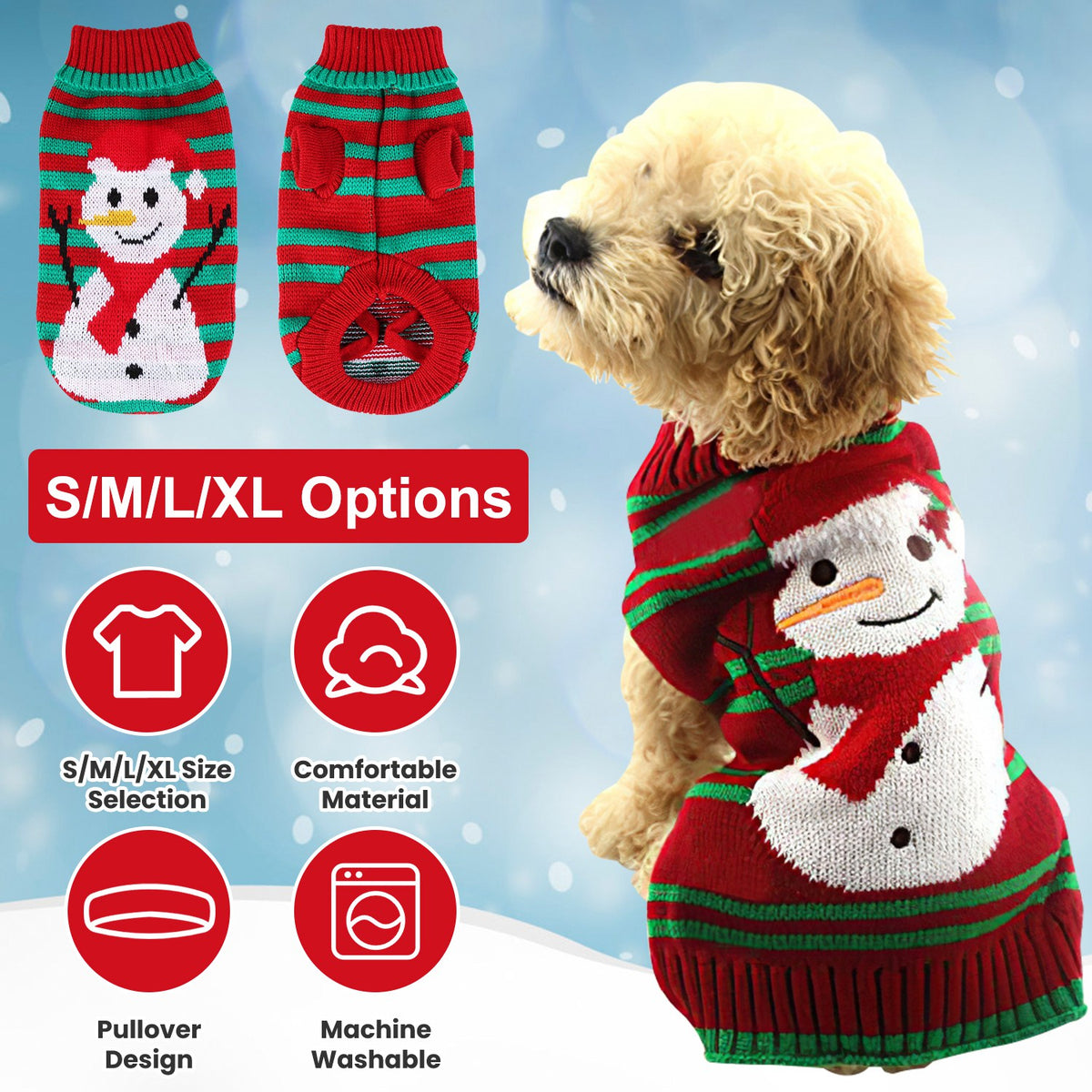 2 Patterns 4 Sizes Option-- 1Pc Pet Christmas Turtleneck Sweater Dog Cat Christmas Clothes Snowman Stripes Costume Winte