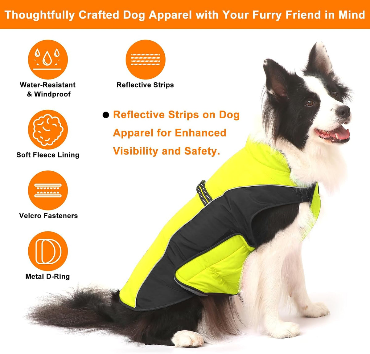 Gimilife Dog Coat, Waterproof Reflective Warm Dog Jacket Clothes for Winter – Essentials for Dogs - Fluorescent Yellow / XL ( 42-65 LB | 20.47"Neck Girth ) - image 2
