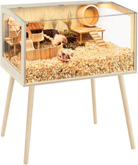 PROLEE Small Animal Cage, Hamster Cage Wooden Roof - 32.0"L x 16.0"W x 40.0"H / Window Roof