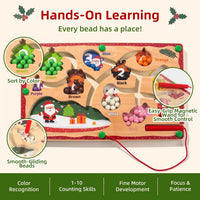 WOODENFUN magnetic color number maze, wooden Montessori counting board with magnetic pen and beads - view 5