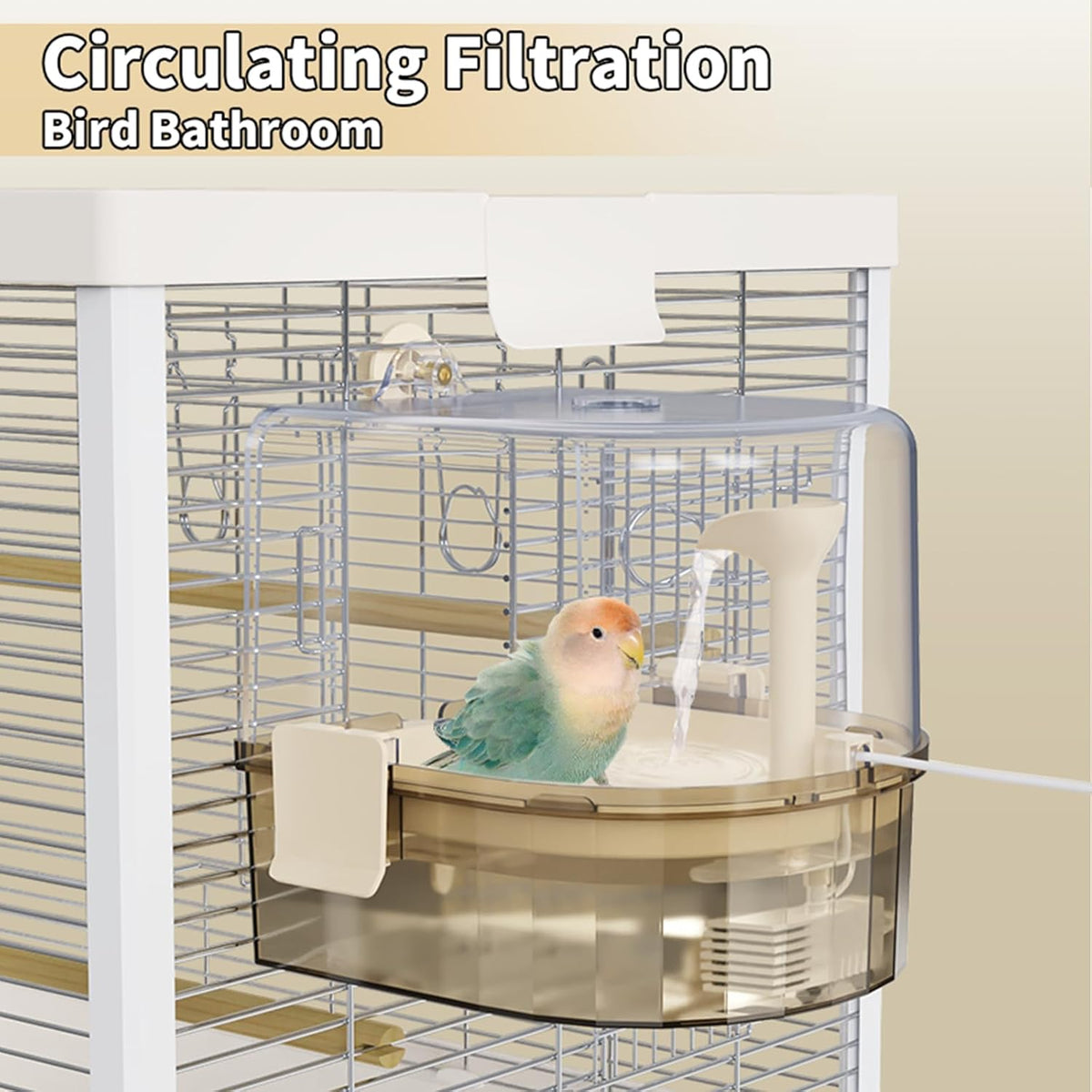 Water Circulation Bird Bath, Hanging Cage Shower Box – Essentials for Birds - Light brown - image 2