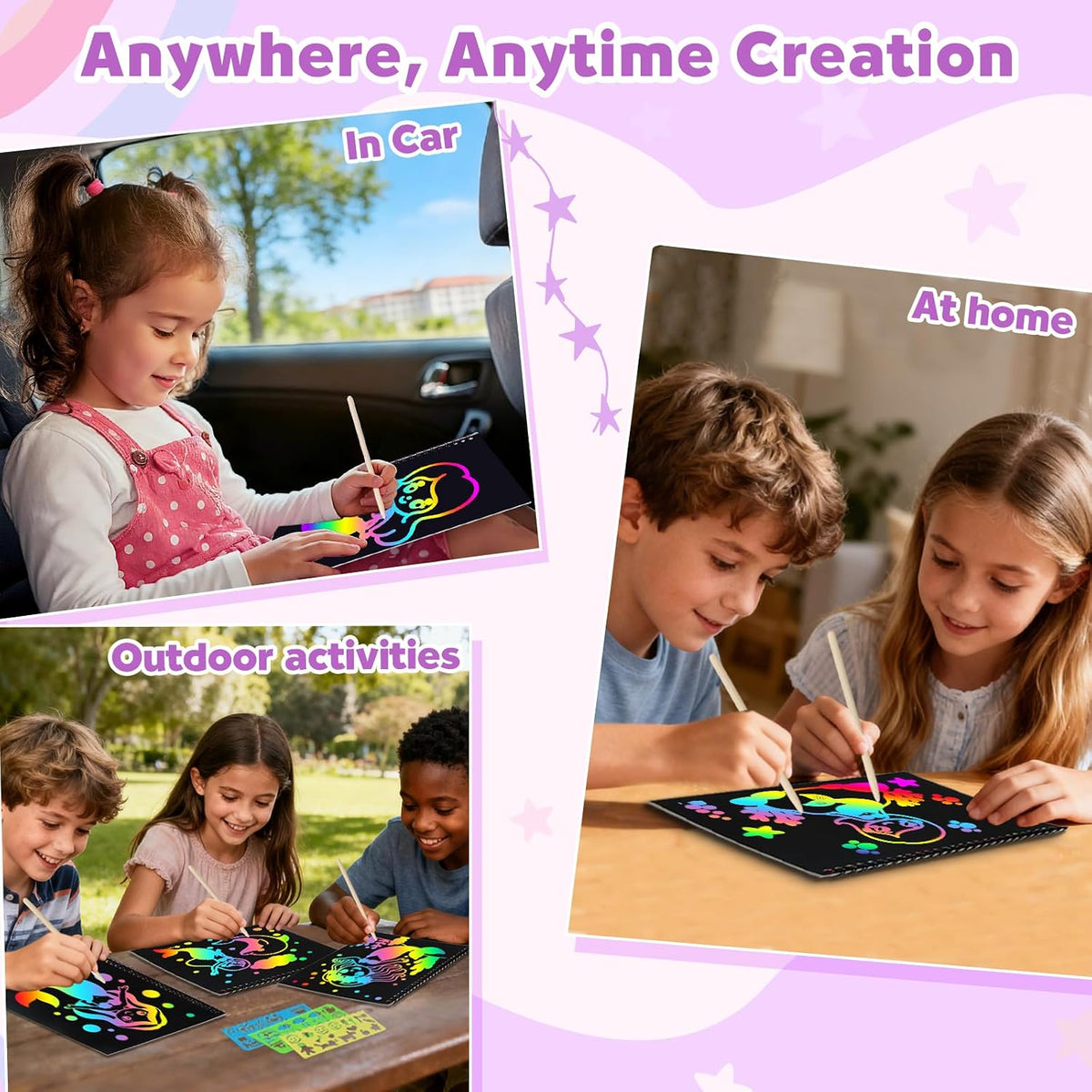 ZMLM Scratch Paper Art-Crafts Gift: 2 Pack Rainbow Notebooks Supplies - Purple - image 3