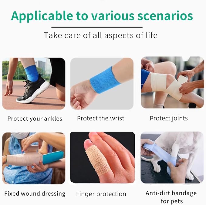 Self Adhesive Tape Wrap 15Rolls,Non-Woven Self Adherent Vet Wrap Tape,5CM x 4.5M Cohesive Bandage Tape for Wrist & Ankle,Elastic Grip Cover (Black-15ROLLS)