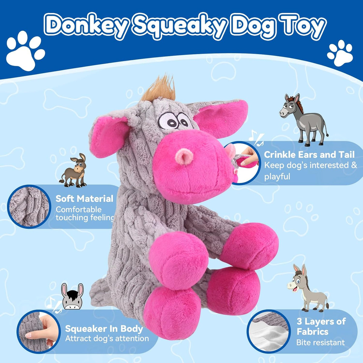 loncoldy Plush Chew Toys for Large Dogs - gray & pink - image 2