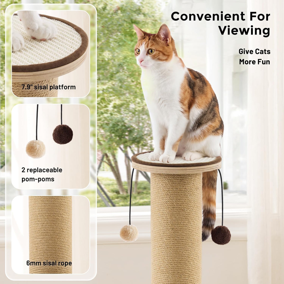 35'' Tall Cat Scratching Post for Indoor Cats Adults – Essentials for Cats - Brown - image 2