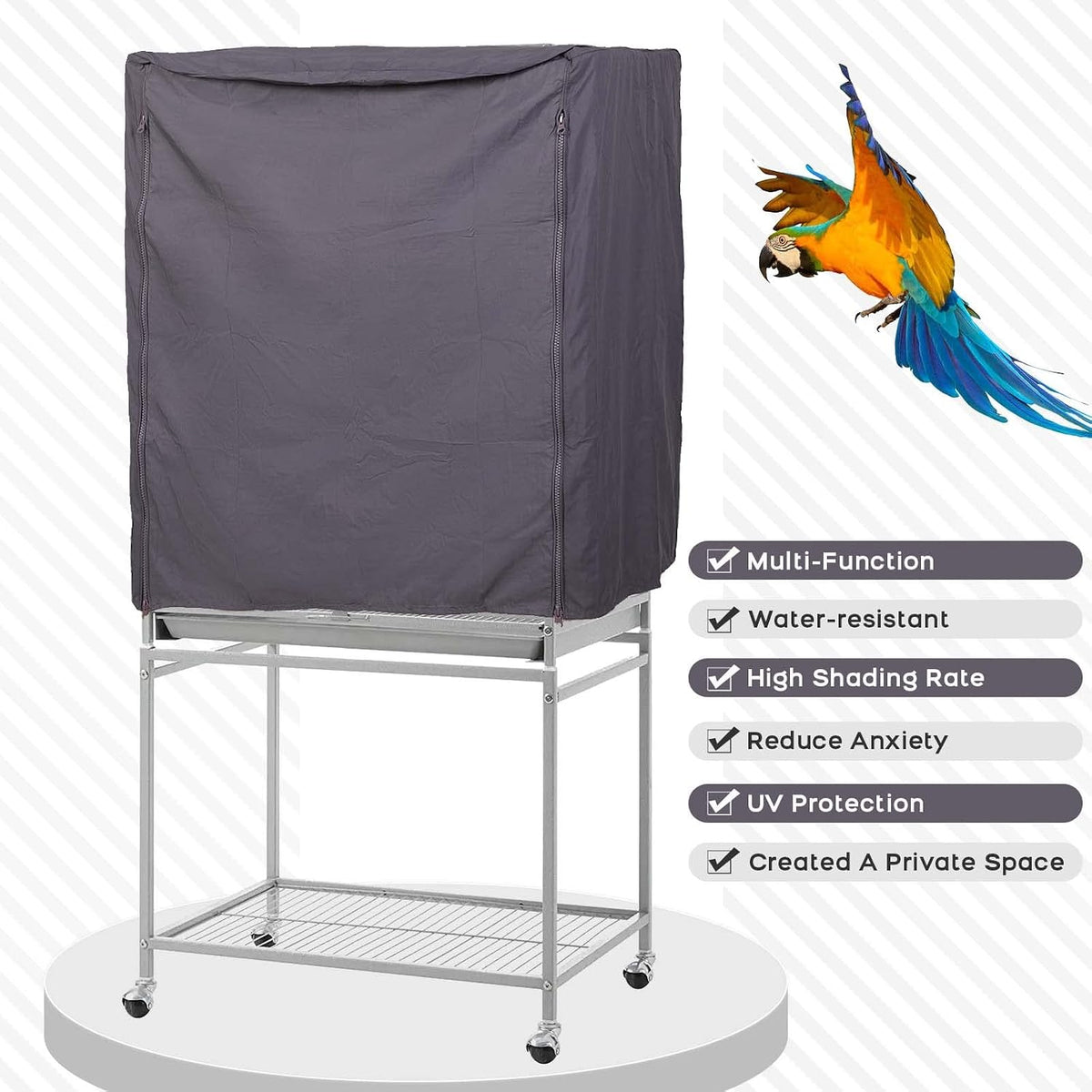 QBLEEV Bird Cage Covers, Breathable Blackout Birdcage Covers for Night – Essentials for Birds - Grey / 24.8"L X 17.7"W X 31.5"H - image 4