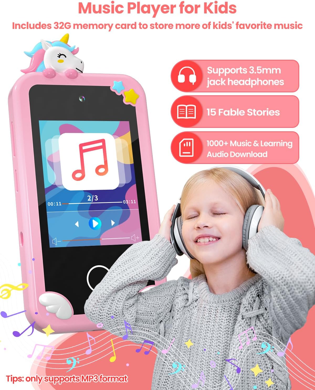 MOREXIMI pink kids smart phone with 2.8 inch touchscreen and holographic pyramid - view 6