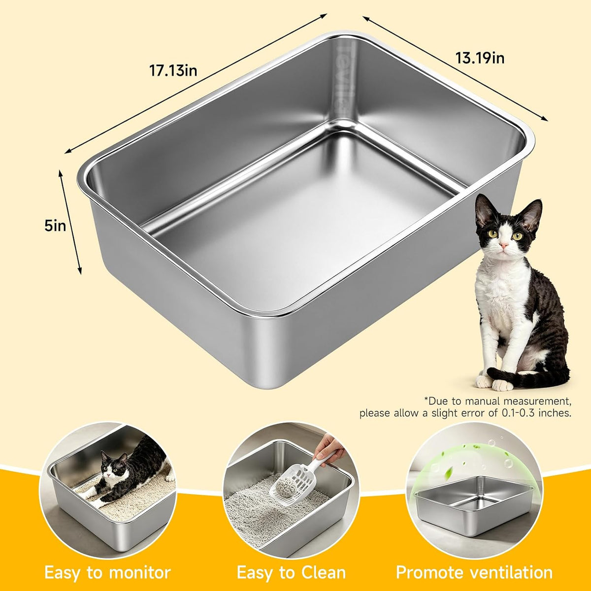 Stainless Steel Litter Box with Scoop, Small Metal Pan for Cats - silver - image 3