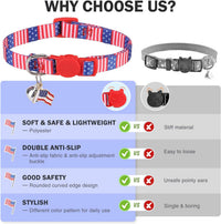 Cat Collar Breakaway, Soft Kitten Collar with Bell, Daisy - 4th of July Flag (Pack of 3) - image 3
