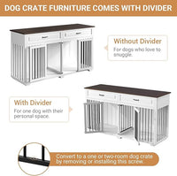 Large Dog Crate with Double Rooms, 72" Heavy Duty Wooden Dog Cage Furniture Dog Crate Kennel with Drawers & Removable Divider,Indoor Luxury Dog House for Large Dogs,White