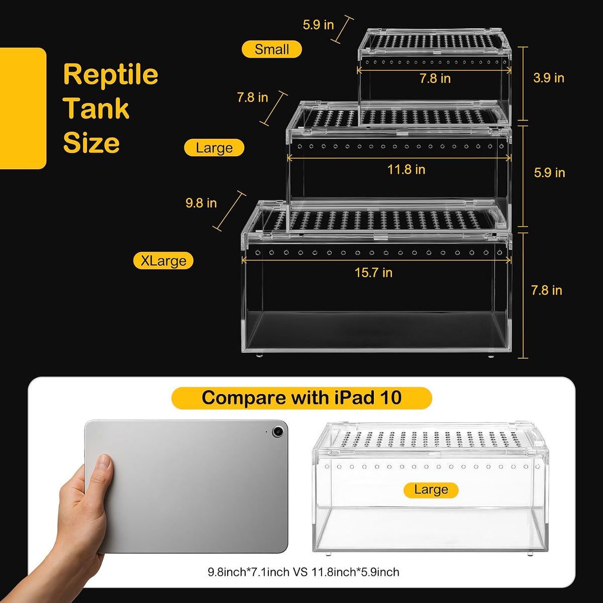 Reptile PC Tank,Escape Proof Magnetic Lid Tarantula Enclosure Large – Essentials for Reptiles And Amphibians - Slide Lid Tank / XL(15.74x9.84x7.8 IN) - image 2
