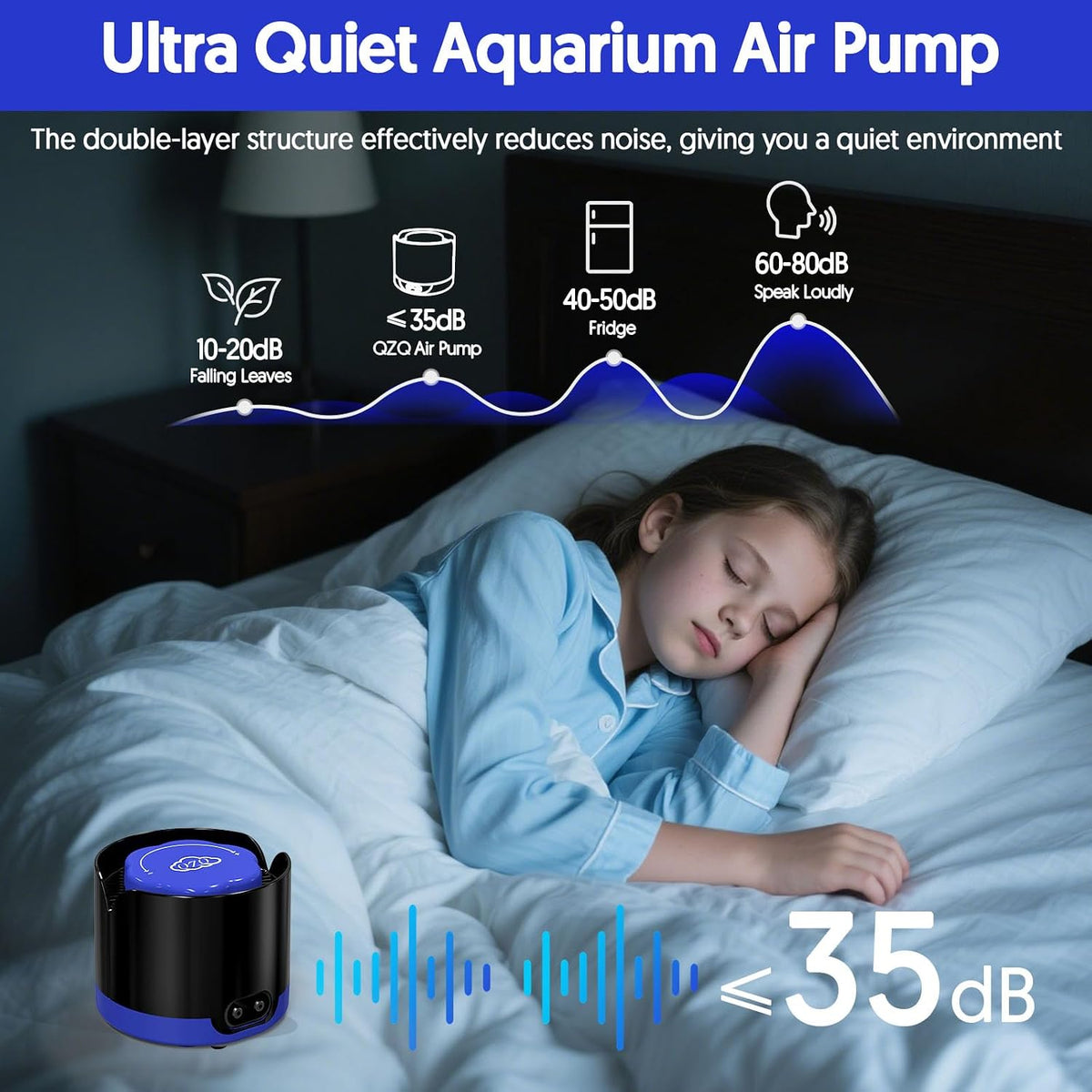 Aquarium Air Pump, Quiet Fish Tank Air Pump with Dual Outlets - 2.5W (Up to 40 Gallon) - image 3