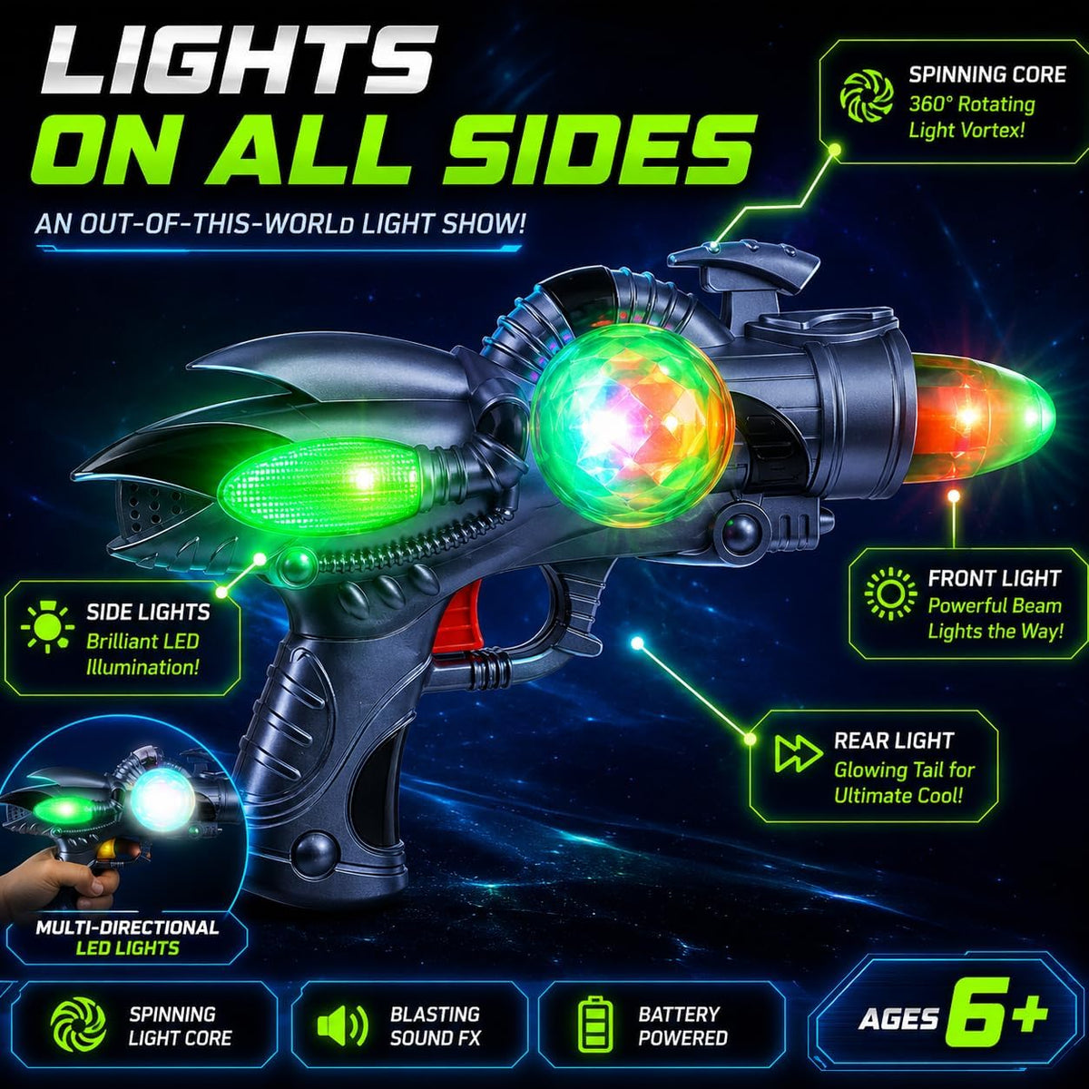 Light Up Toy Space Gun LED Lights & Sound Electric Galaxy Kids Blaster – Fun for Kids & Family - image 3