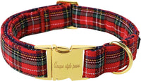 Dog Collar With Metal Buckle, Red Rose Flower Gift for Small - Scottish Grid / XS