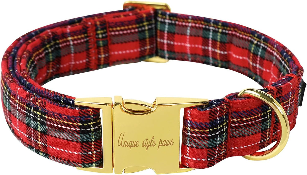 Dog Collar With Metal Buckle, Red Rose Flower Gift for Small - Scottish Grid / XS