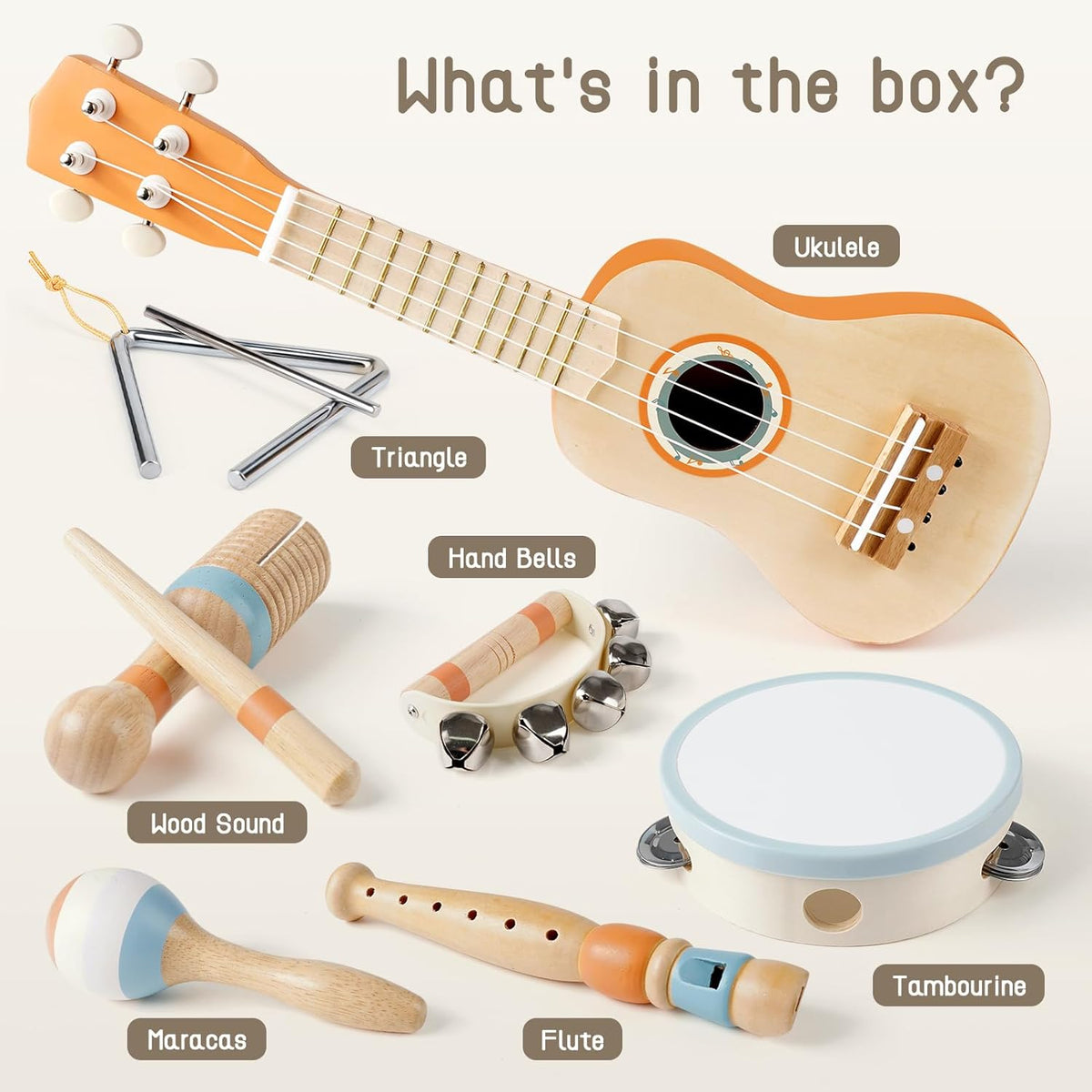 Vanplay Kids Guitar Set, 7-Piece Wooden Musical Instruments for Toddler 2-3 – Fun for Kids & Family - Beige - image 3