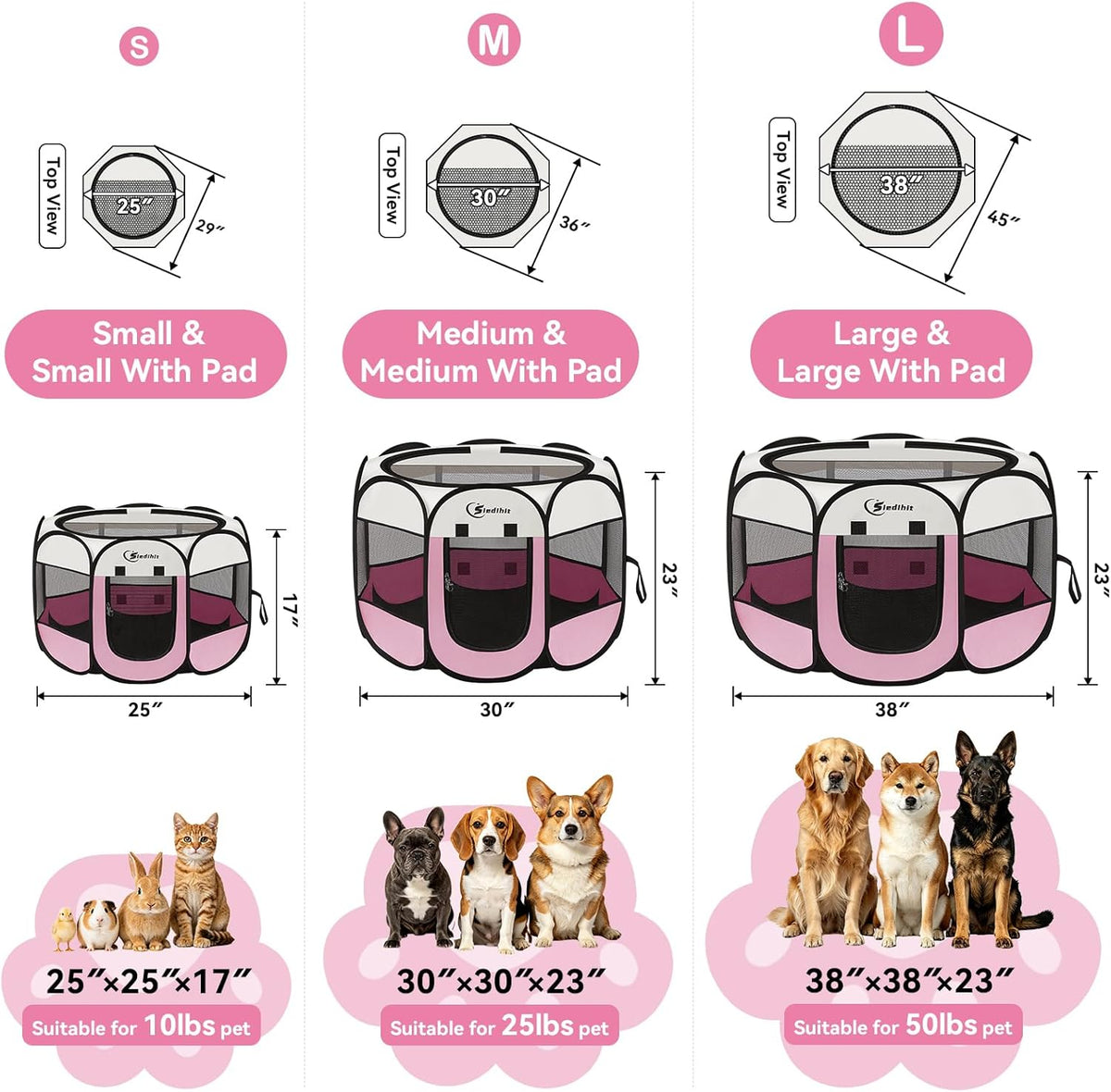 Siedihit Dog Cat Playpen, Puppy Pet Playpen Indoor for Small Dog Crate Tent Cage Outdoor, Portable - Pink / Medium - image 2