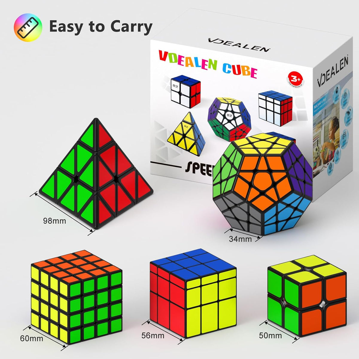 Vdealen Speed Cube Set, 2x2 4x4 Pyramid Mirror Dodecahedron Magic Cube Pack, Puzzle Cube Bundle - 5 Pack-Cube Set - image 2