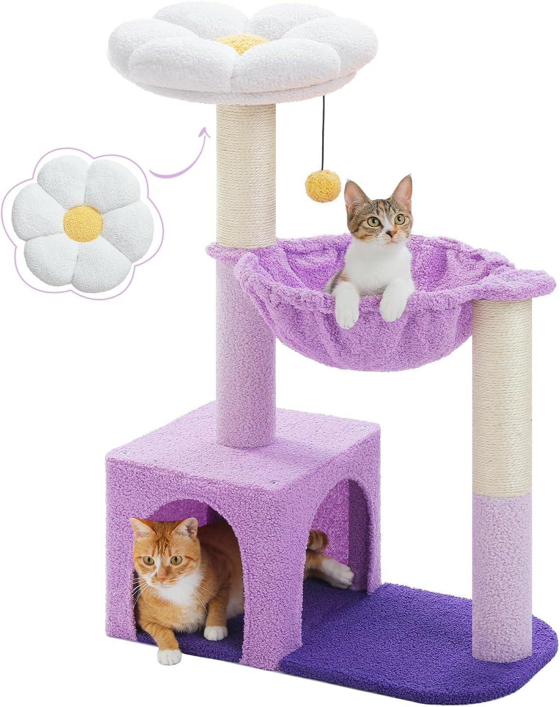 Flower Cat Tree with Large Metal Frame Hammock - 35" Upgraded Flower Cat Tree / Purple