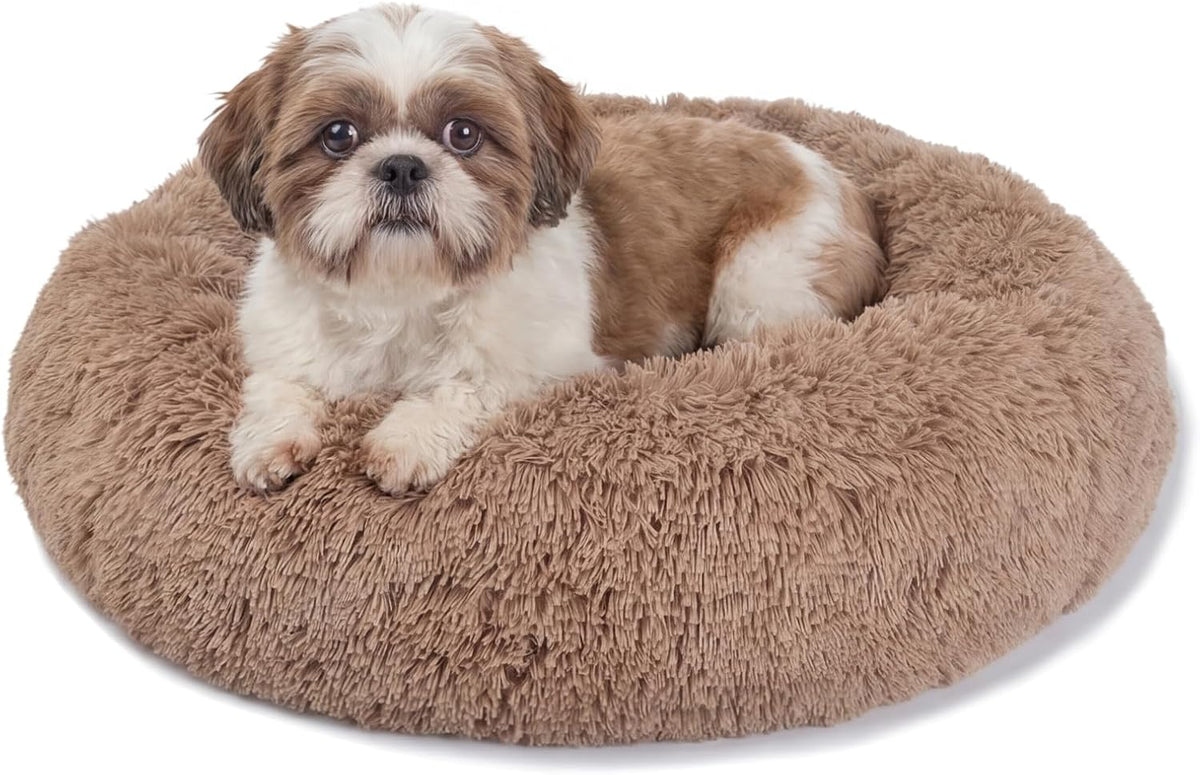 Small Calming Dogs Bed for Small Dogs Anti-Anxiety Machine Washable - Brown / 23 inches