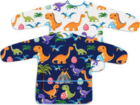 2 Pcs Kids Art Smock Painting Toddler Smock Long Sleeve with 3 - White, Dark-blue / 2