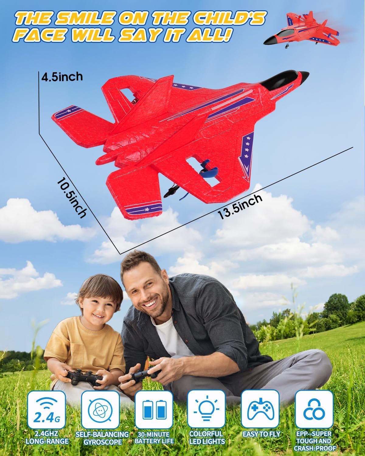 ANTSIR F-22 RC Airplane, 2.4GHz Easy to Fly Foam RC Plane - Red F22-2 Batteries Kf - image 4