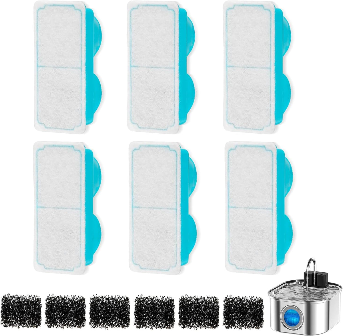 Cat Water Fountain Wireless, Stainless Steel-Rechargeable - Replacement Filters 6+6