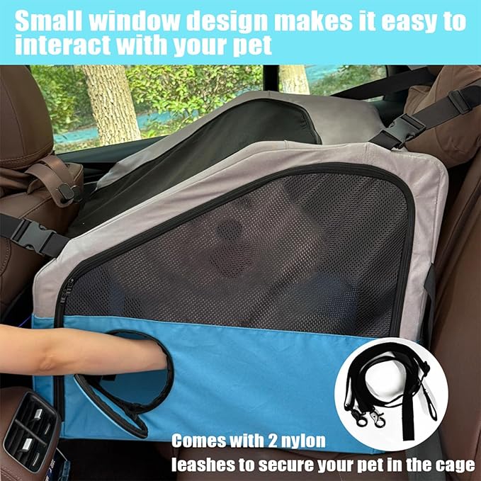 Large Portable Pet Crate for Car Travel, 24"x22"x25" Foldable Dog & Cat Carrier with Secures Seatbelt & Headrest Strap, Oxford Soft-Sided Pet Kennel with Removable Bed for Medium & Large Pets