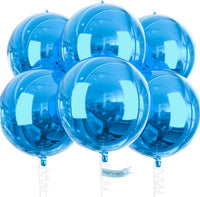 PartyWoo Metallic Silver Foil Balloons 20pcs Large Round Giant 4D - Blue-light Blue / 6 PCS-22 INCH