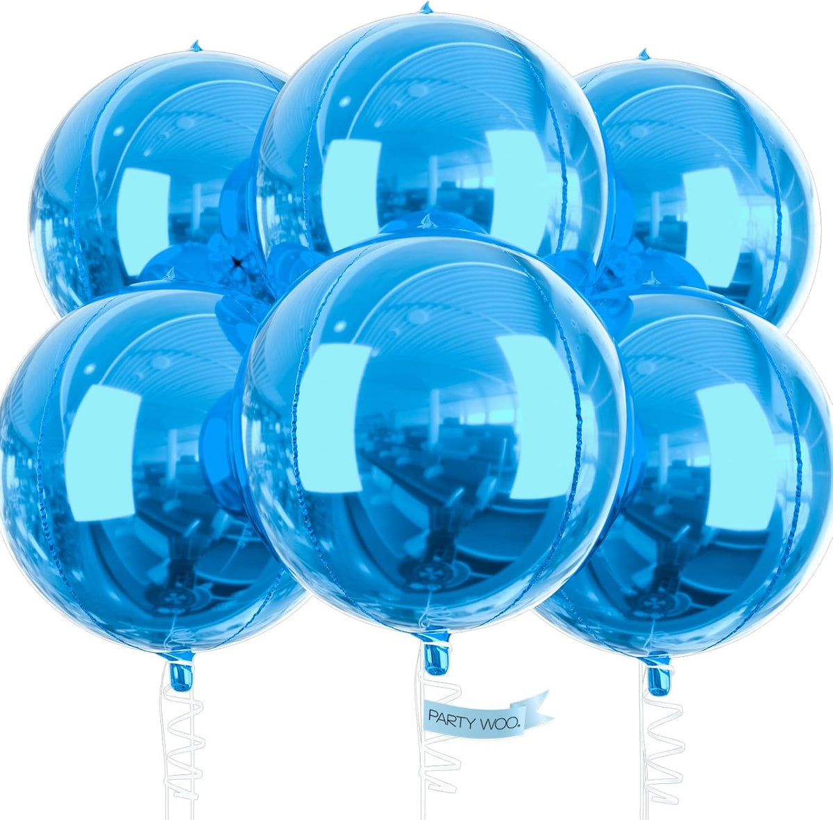 PartyWoo Metallic Silver Foil Balloons 20pcs Large Round Giant 4D - Blue-light Blue / 6 PCS-22 INCH