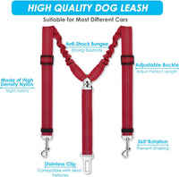 SlowTon Double Dog Seat Belt for Car with Elastic Bungee Buffer - D.Red / 2 Medium in 1 - image 3