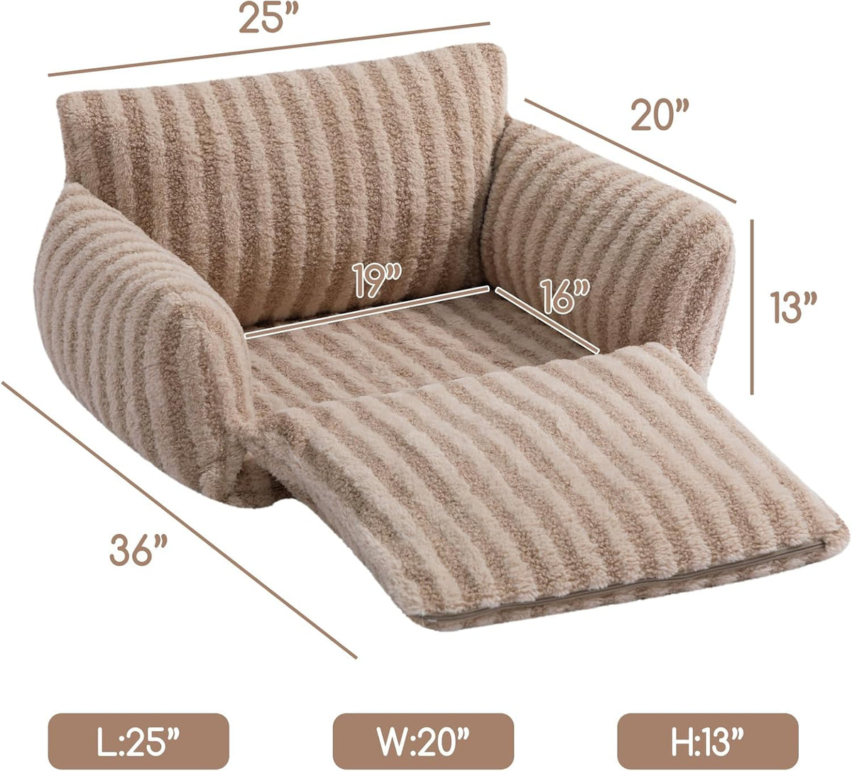 Hollypet Cat Bed Small Dog Orthopedic Couch Beds for Pets up to – Essentials for Cats - 25"L x 20"W x 13"Th / Khaki - image 3