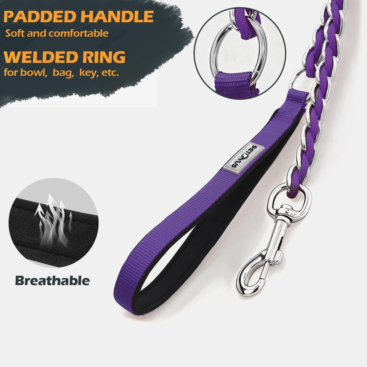 Chain Dog Leash, Bite-Proof Metal Leash - Purple / 4FT(5-30lb) - image 2