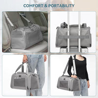 PETSFIT Cat Carrier Airline Approved, Soft Carrier for Small and Medium Cats Under 12 Lbs, Soft Cat Travel Bag, Kitten Carrier with Extendable Mat, Grey