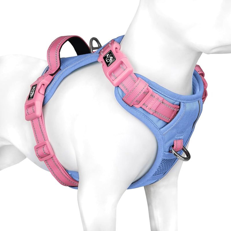 PHOEPET Upgraded No Pull Dog Harness, Reflective Adjustable Vest – Essentials for Dogs - Baby Blue Base & Pink Straps / Extra Large