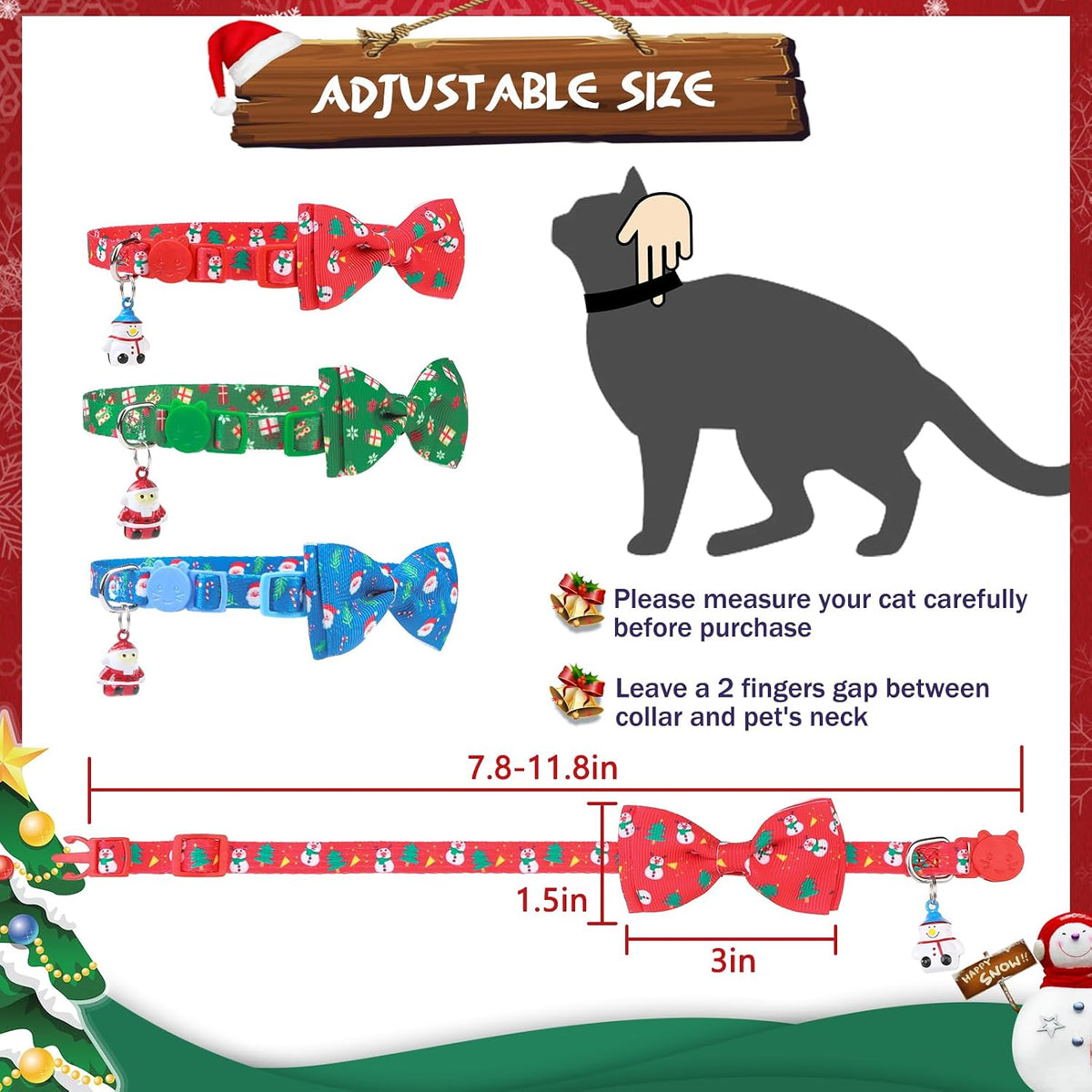 PUPTECK Halloween Cat Collar Breakaway with Bells, Kitten Outfit – Essentials for Cats - Red&Green&Blue / NECK (7.87"-11.8") - image 4